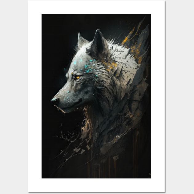 Wolf Portrait Animal Nature Wildlife Dark Painting Wild Spirit Wall Art by Cubebox